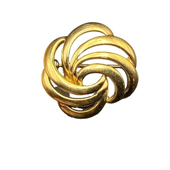Vintage Napier Gold Tone Small Swirl Pin with matching screw back earring marked - Picture 4 of 10